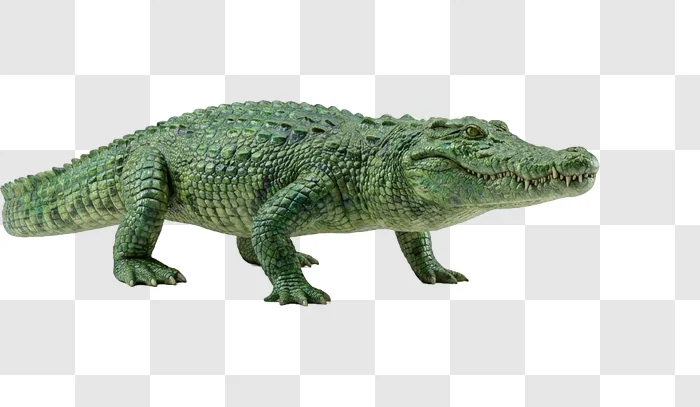 Green Crocodile Standing realistic green scales transparent background