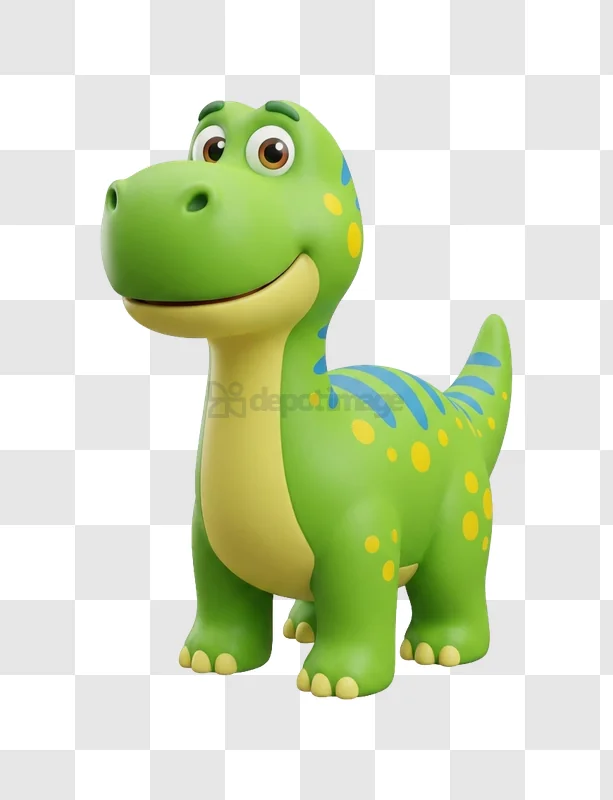 Green Dinosaur With Yellow Spots Standing cartoon style transparent background