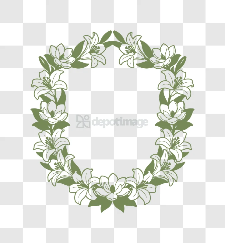 Green Lily Flower Frame Wreath ornate dark green transparent background
