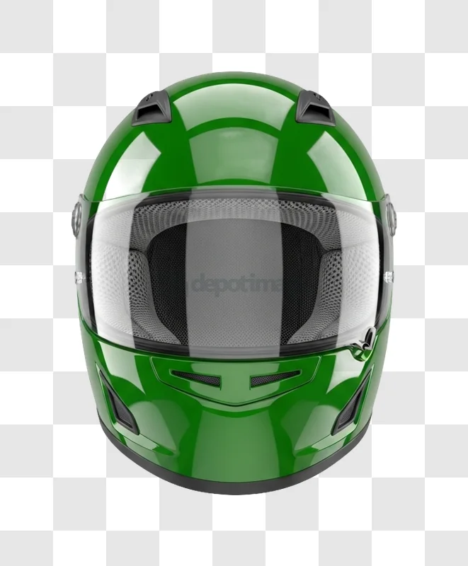 Green Motorcycle Helmet With Clear Visor glossy finish transparent background