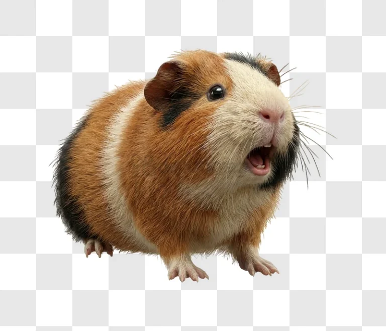 Guinea Pig With Open Mouth brown white black fur transparent background