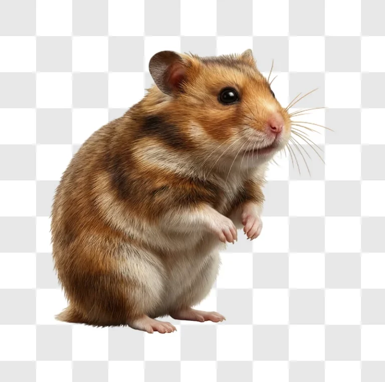 Hamster Standing Alert brown and white fur transparent background