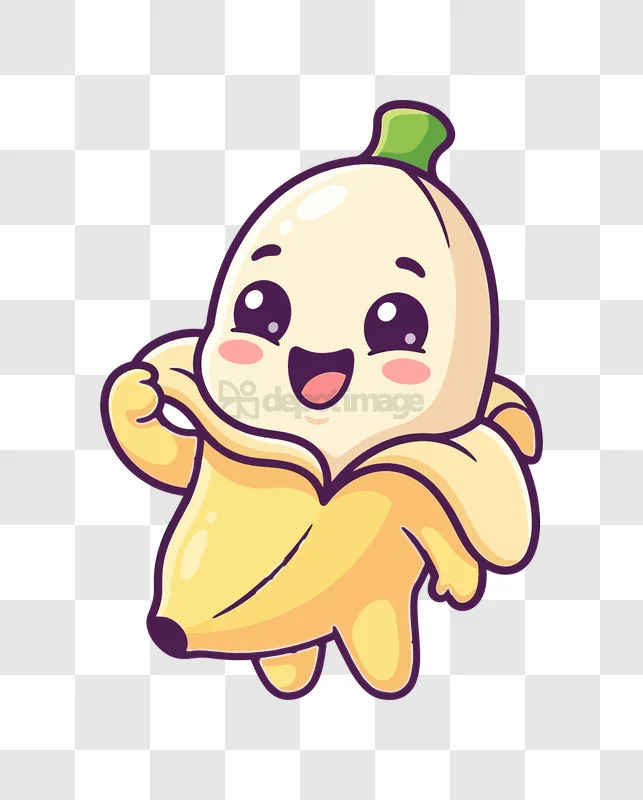 Happy Cartoon Banana Peeking Out cute character yellow peeled