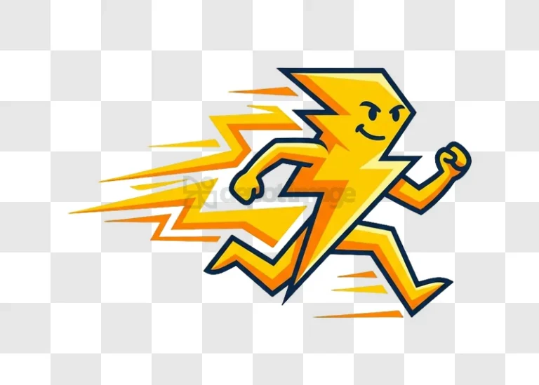 Happy Lightning Bolt Running With Speed Lines cartoon character yellow black outline