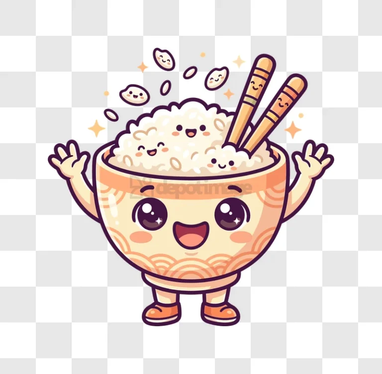 Happy Rice Bowl With Chopsticks cartoon style transparent background