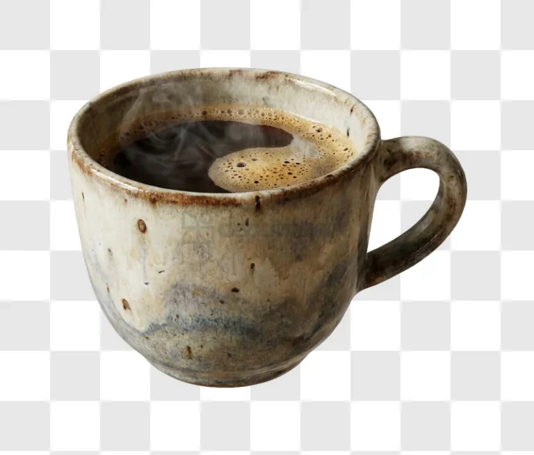 Hot Coffee in Rustic Ceramic Cup steaming dark beverage textured mug