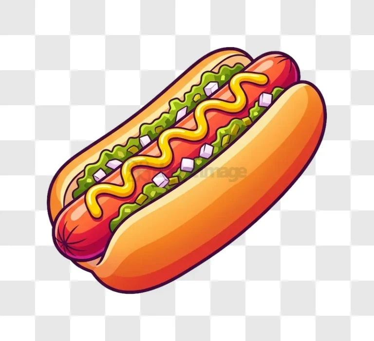 Hot Dog With Toppings cartoon style vibrant colors transparent
