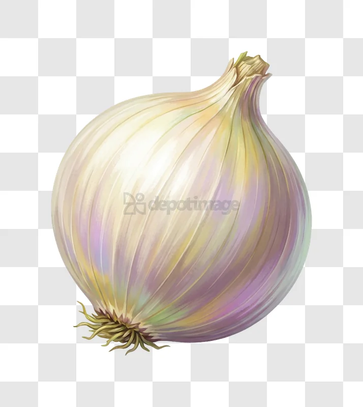 Illustrated Onion With Detailed Texture digital painting white purple green