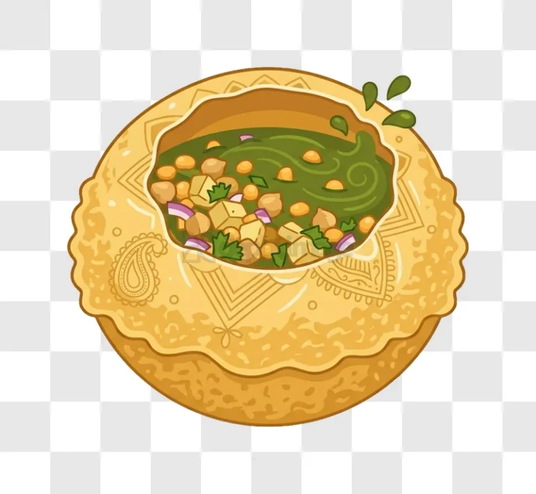 Indian Chaat Dish Illustration Overhead cartoon style overhead view