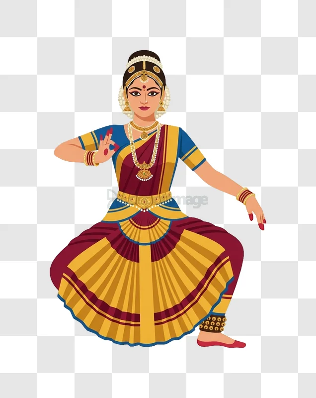 Indian Classical Dancer in Traditional colorful attire transparent background