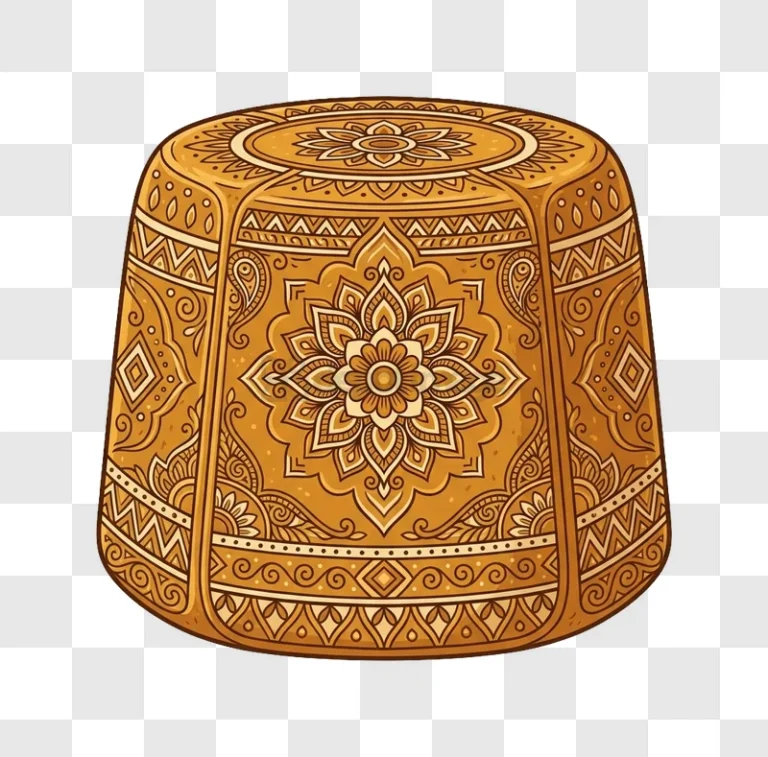 Indian Design Gold Cushion or Stool intricate golden patterns mehndi style