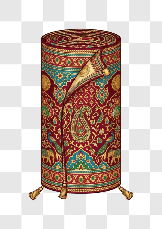 Indian Fabric Textile Roll Design rolled red gold intricate pattern