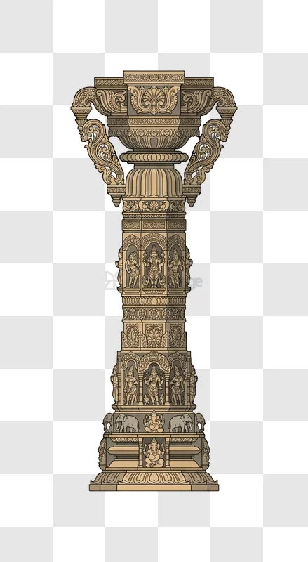 Indian Temple Pillar Carving Design intricate detailed stone carving