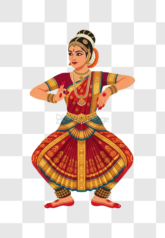 Indian Woman Bharatanatyam Dancer Elegan traditional attire transparent background
