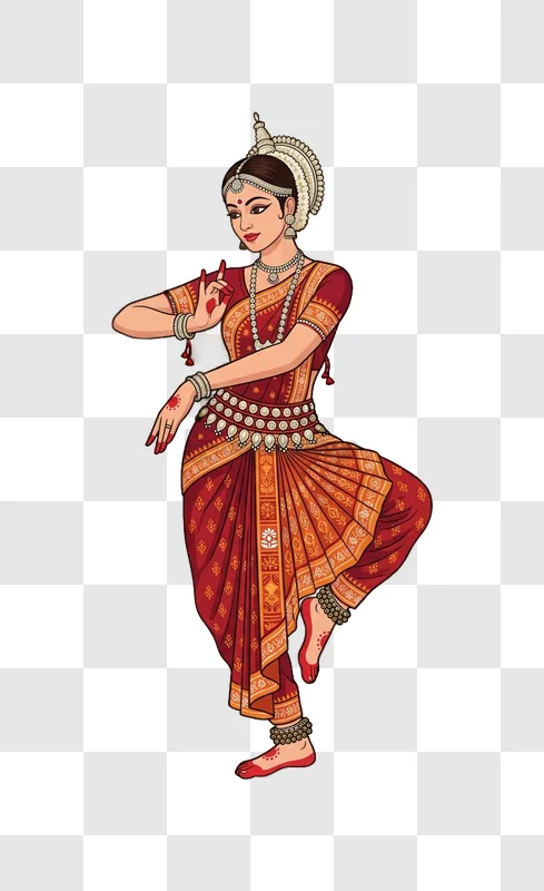 Indian Woman Dancing in Traditional Attire cartoon style red costume
