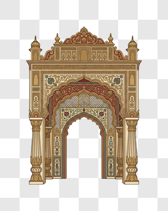 Intricate Indian Palace Archway Decoratif ornate patterns rich colors