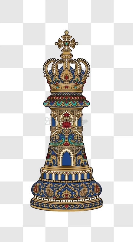 Intricate Indian Pillar Crown Illustrati ornate gold blue red