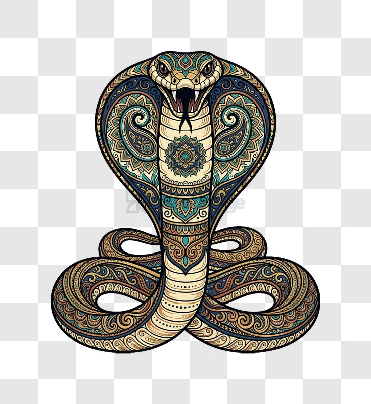 Intricate Mandala Cobra stylized ornate patterns black background