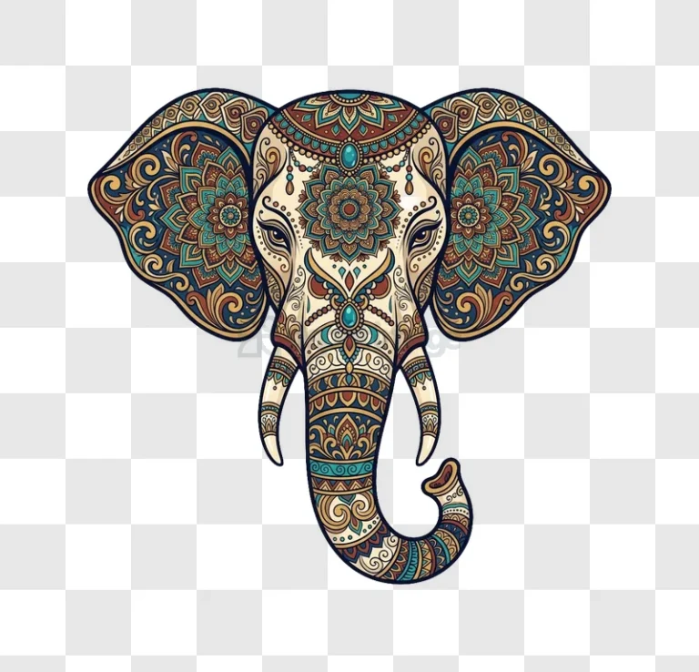 Intricate Mandala Elephant Head Design ornate patterned colorful illustration