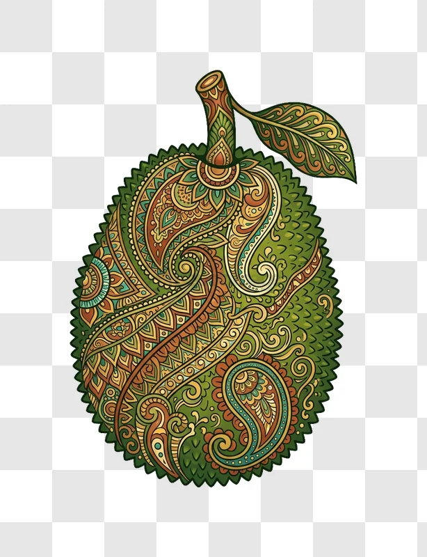 Intricate Mandala Jackfruit Art Design colorful detailed patterns green