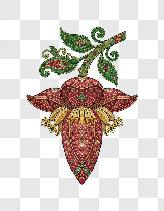 Intricate Paisley Floral Design ornate red green gold