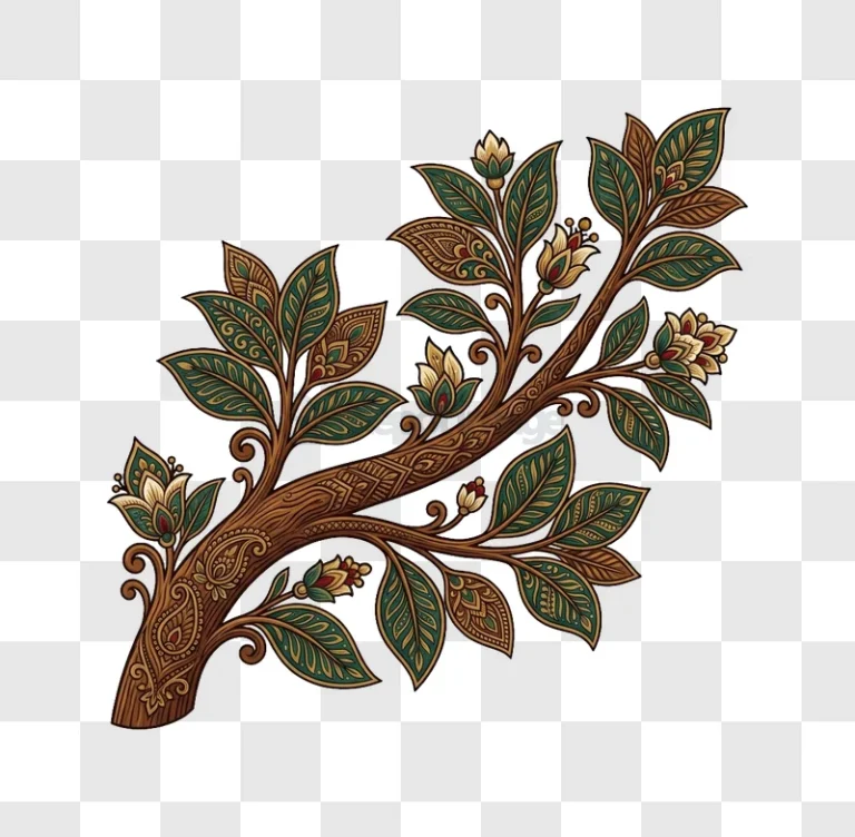 Intricate Paisley Tree Branch Art stylized botanical pattern dark background