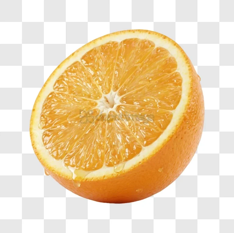 Juicy Orange Half With Dripping Juice, vibrant fresh cut fruit transparent