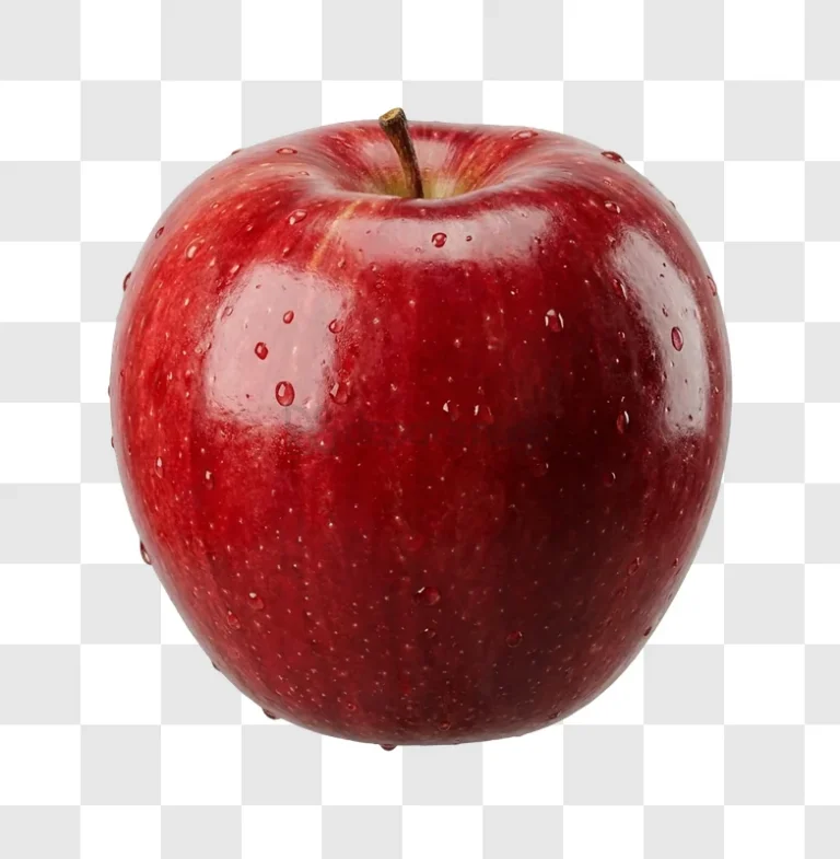 Juicy Red Apple With Dew Drops Shining close-up, water droplets, black background