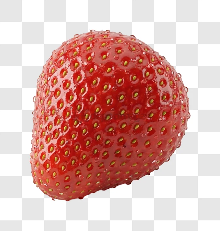 Juicy Red Strawberry With Dew Drops close up, vibrant red, detailed, transparent background