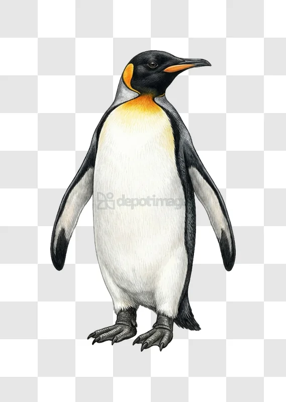 King Penguin Standing detailed illustration transparent background