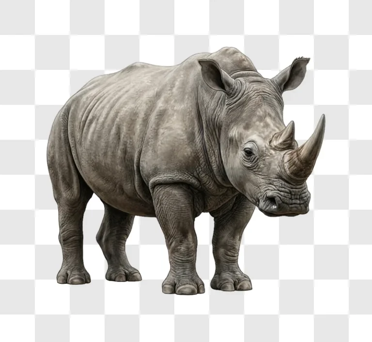 Majestic Rhino Standing Against realistic grey detailed transparent background