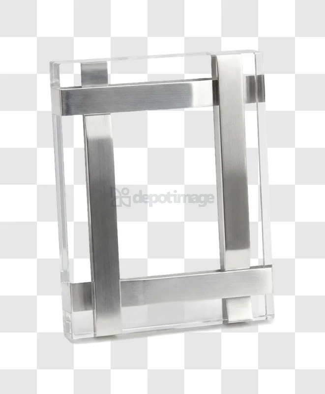 Modern Silver Metal Picture Frame Isolated on White Background with brushed texture and clear borders