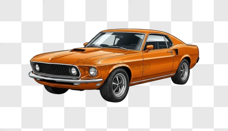 Orange Classic Muscle Car Side View detailed illustration black background
