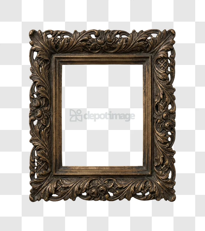 Ornate Antique Picture Frame With Intricate Carvings dark bronze carved details