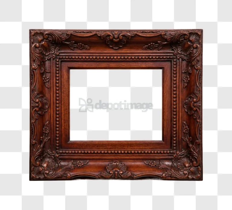 Ornate Carved Wooden Picture Frame With Intricate Details dark brown antique style