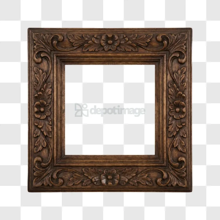 Ornate Carved Wooden Picture Frame With Intricate Floral Design dark brown wood, intricate floral carvings