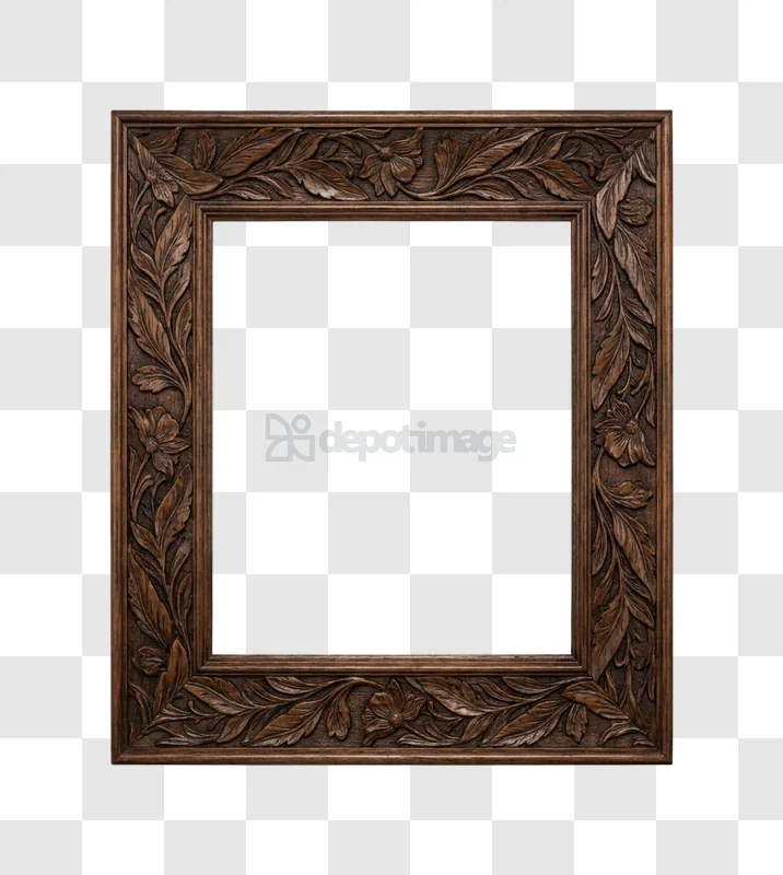 Ornate Carved Wooden Picture Frame With Leaf Design dark brown intricate carvings