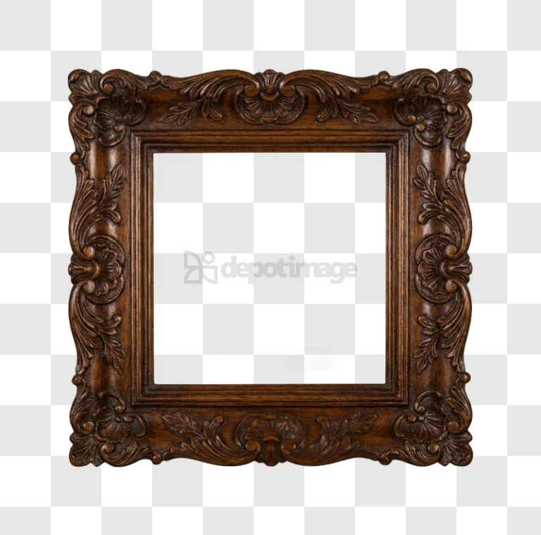 Ornate Dark Wood Carved Picture Frame With Intricate Details rich brown carved wood