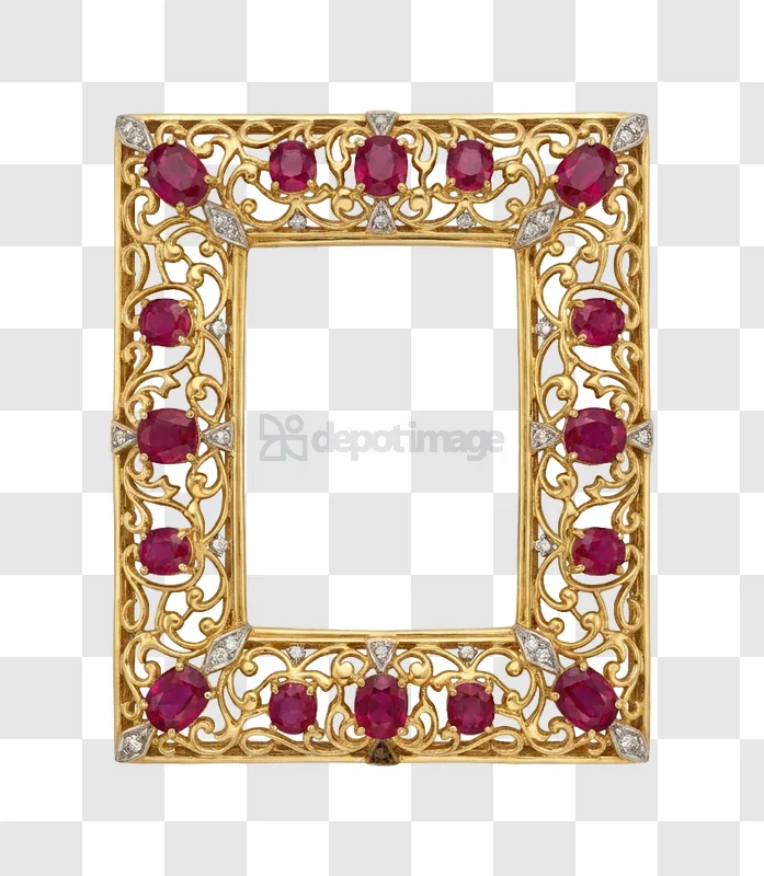 Ornate Golden Frame Adorned With Rubies and Diamonds intricate gold filigree transparent