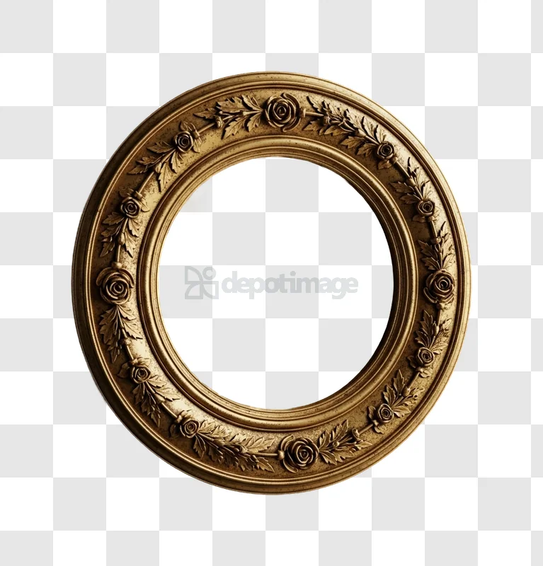 Ornate Golden Round Frame With Floral Carvings detailed gold carvings transparent background