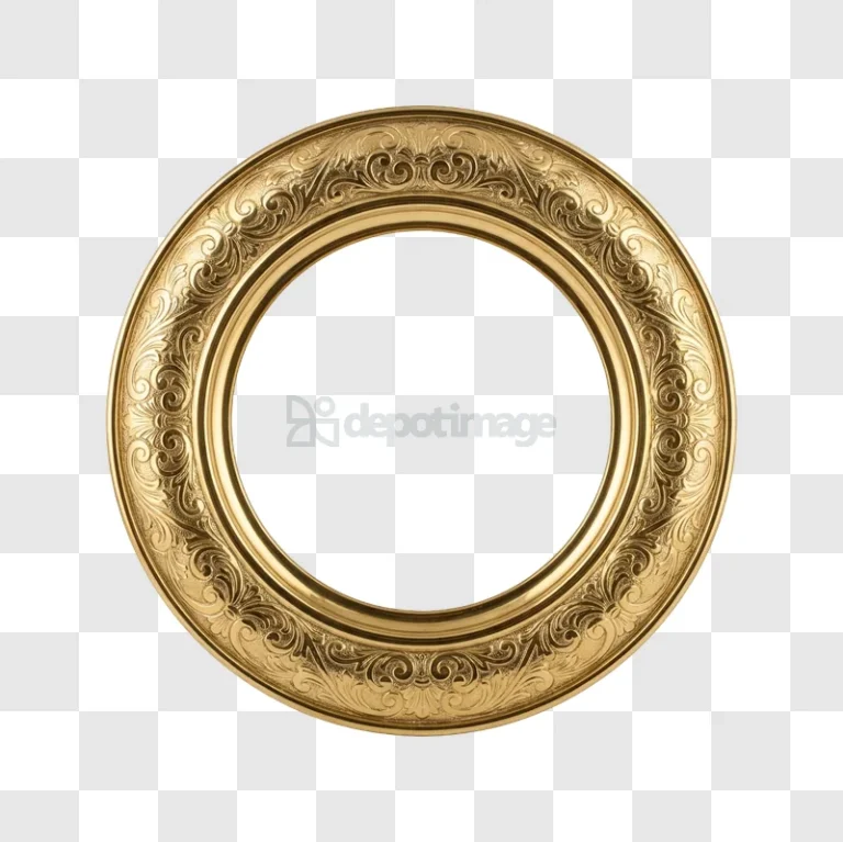 Ornate Golden Round Picture Frame With Intricate Carvings gold detailed transparent background