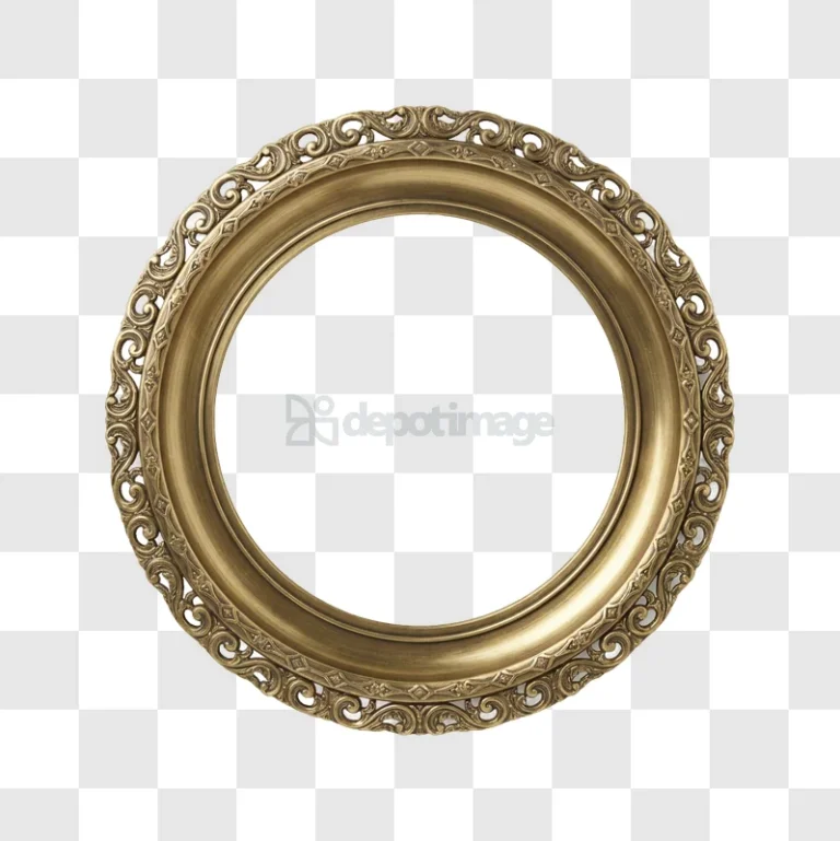 Ornate Golden Round Picture Frame With Intricate Details, detailed gold transparent background