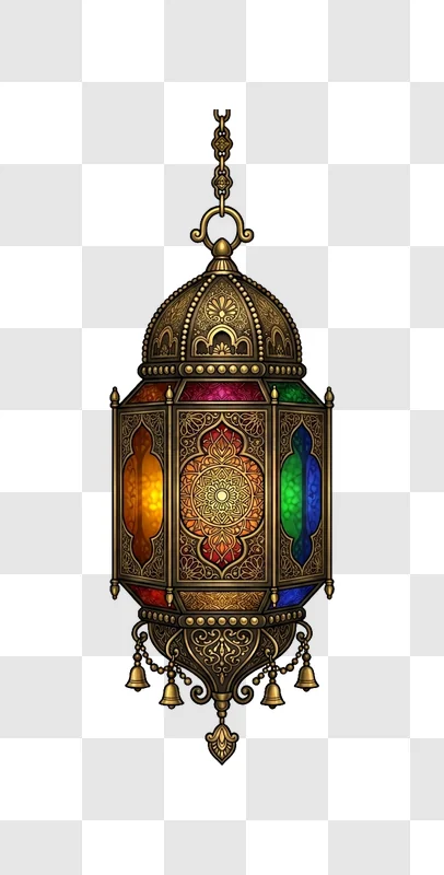 Ornate Hanging Lantern With Stained Glass, gold, colorful, intricate details