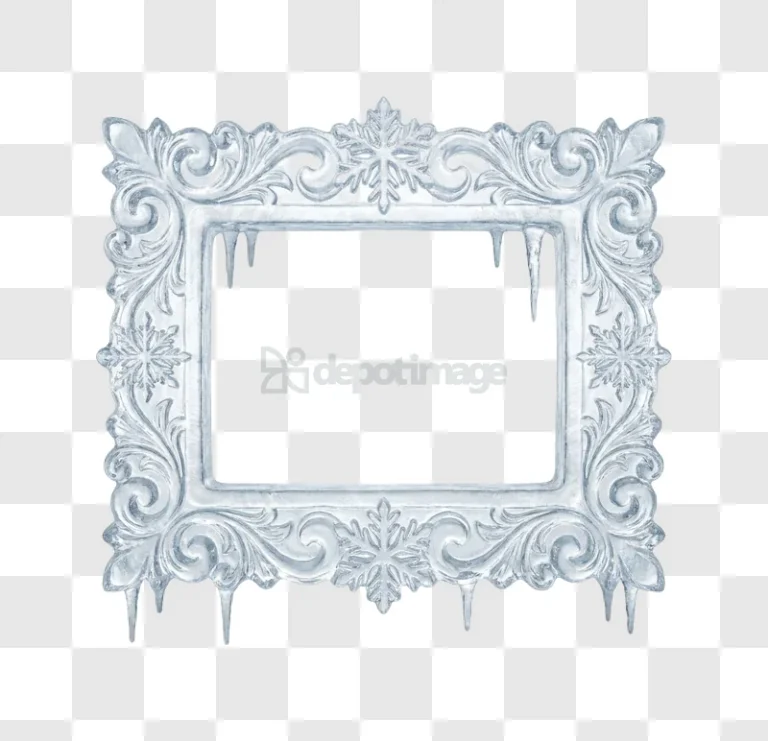 Ornate Ice Frame With Icicles and Snowflakes intricate frosted transparent background