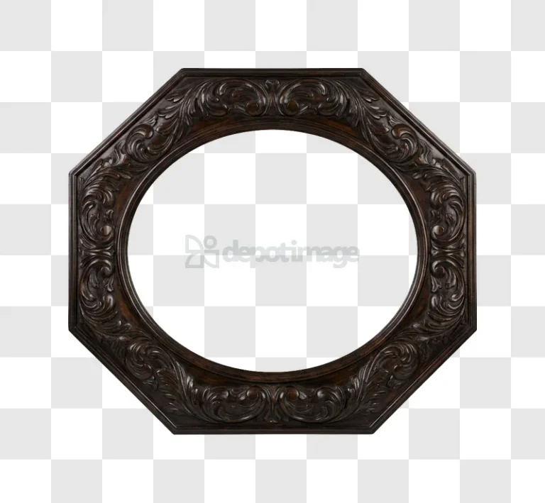 Ornate Octagonal Dark Wood Picture Frame With Carved Details intricate carvings black background