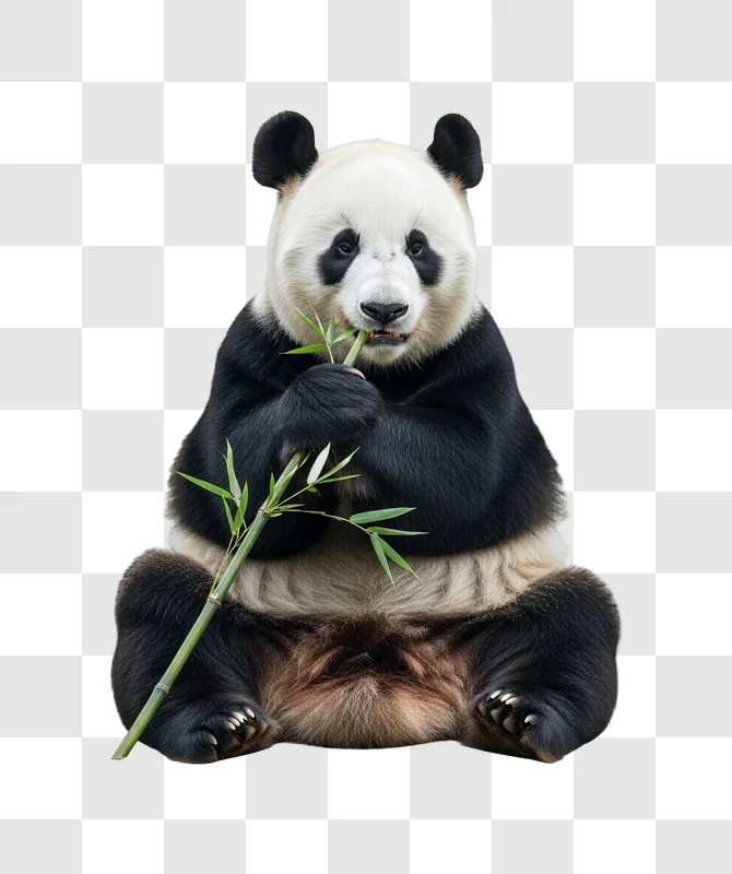 Panda Bear Eating Bamboo sitting eating bamboo transparent background