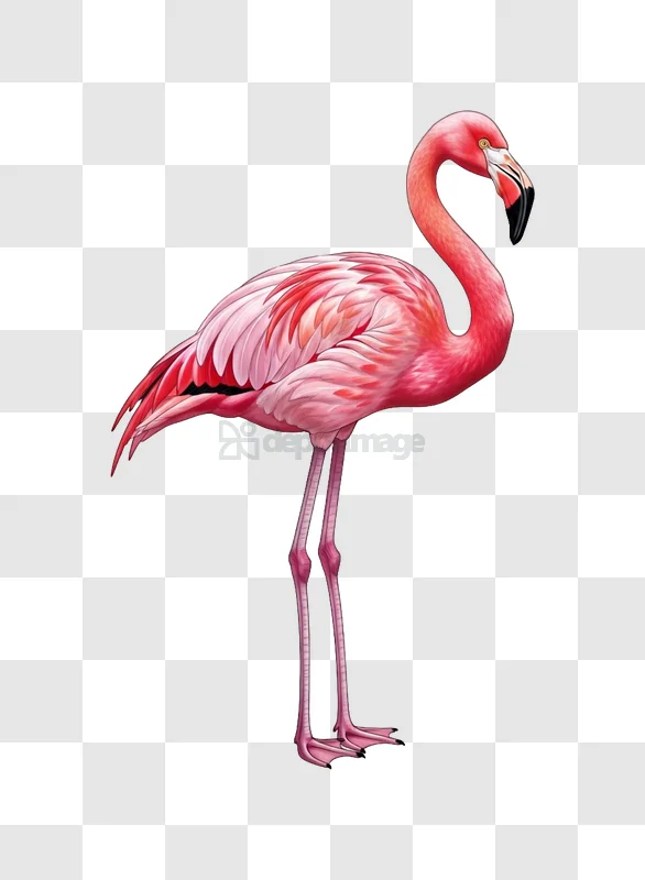 Pink Flamingo Standing Gracefully vibrant pink transparent background