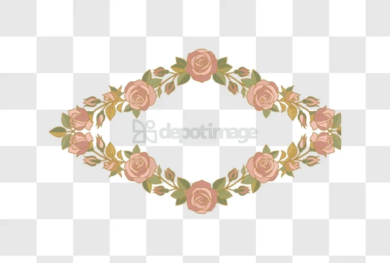 Pink Rose Garland Frame Element ornate floral design transparent background