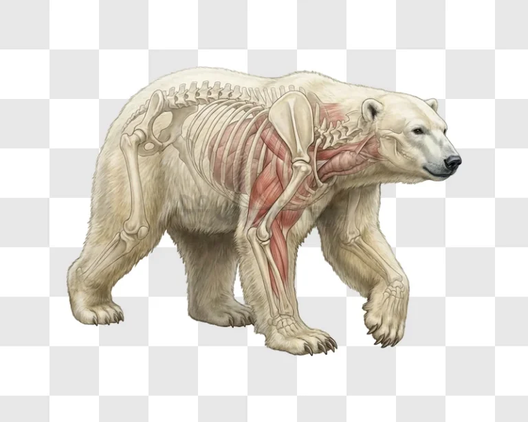 Polar Bear Anatomy Illustration With Skeleton detailed scientific drawing transparent background