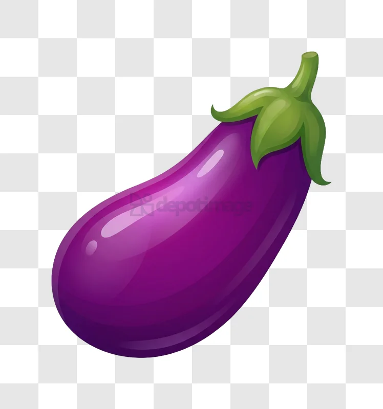 Purple Eggplant With Green Stem glossy purple skin green stem, transparent background